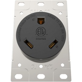 30A RV Receptacle Panel Box Outlet Replacement NEMA TT-30R Outlet 125 Volts Power Socket 3-Slot Straight Blade Grounded Flush Mount for RV Travel Trailer Campers Motorhome ETL Listed