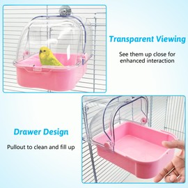 Tfwadmx Bird Cage Bath Hanging Parrot Bath Tub Water Shower Food Feeder Holder Tray Bird Bath Supplies for Small Birds Canary Budgies Cockatiel Lovebirds (Pink)
