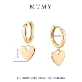14K Gold Plated Dainty Dangle Hoop Earrings for Women Heart Pendant Huggie Earrings