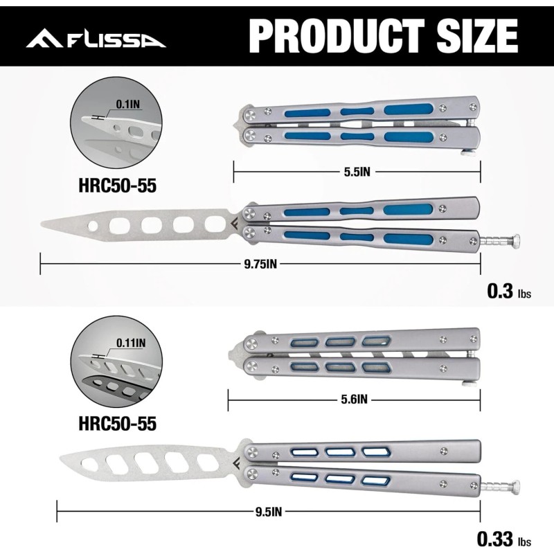 FLISSA 2 PC Multi-functional Practice Tool Non-sharp Blade Butterfly Balisong