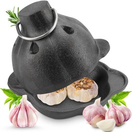 Pre-seasoned Cast Iron Garlic Roaster, Cast Iron Smoker Roaster, Cast Iron Garlic Roaster with Handle, Garlic Baker Garlic Cooker for Kitchen Oven, Outdoor BBQ Gatherings