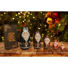 Krampus christmas russian dolls traditional large handmade wooden christmas babushka matryoshka scary nativity St Nicholas Santa claus 5 piece russian nesting stacking dolls boxes set nesting