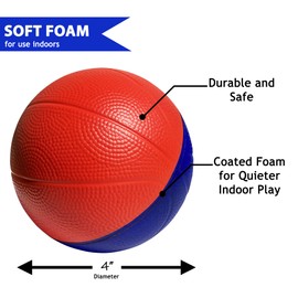 4" Mini Foam Basketball for Indoor Mini Hoop Basketball Games, 2 Pack | Mini Indoor Basketball Hoop Games & Kids Mini Hoops (Blue/Red)