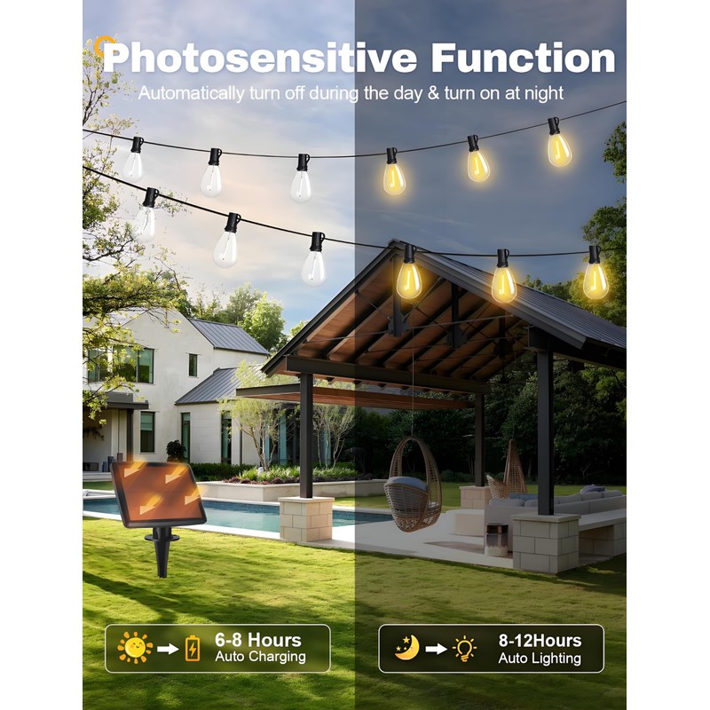 Tenmiro 120FT Solar Outdoor String Lights with Remote and 32+2