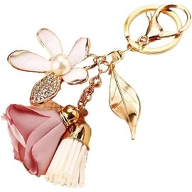 xutao Flower Key Fob Rhinestone Tassel Leaf Keyring Bag Pendant Charms Girls Heart Flower Tassel Key Ring Car Key Ring, multicoloured