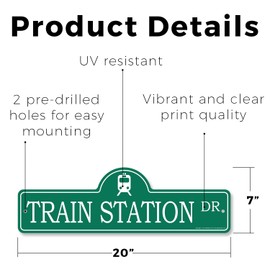 Train Station Plastic Street Sign - 7 Inch X 20 Inch Gift Travel Railway Decor History Vintage Ticket Fun Adventure Platform Tracks Explore