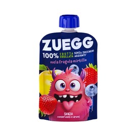 Zuegg 100% Frutta Frullata senza Zuccheri Aggiunti, Purea di Mela, Fragola e Mirtillo- Merenda di Frutta per Bambini Ideale Fuori Casa (Pouch di Mela, Fragola e Mirtillo 90g x 6)
