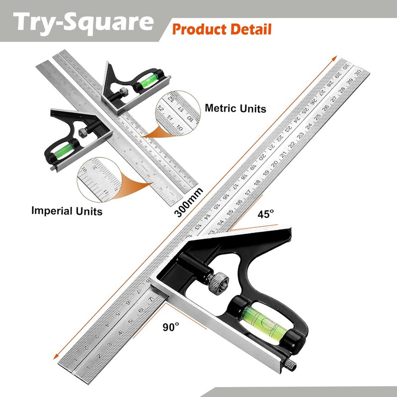 Combination Square – Engineers Set Square, Stainless Steel Angle Ruler