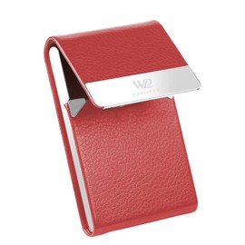 Waylipun Business Card Holders, Professional PU Leather Business Card Case, Slim Metal Pocket Card Holder with Magnetic Shut - Keep Business Cards in Immaculate Condition (Red)