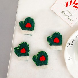CubePlug New Wool Felt Poke Le Love Mini Gloves Christmas Set - Festive Combo for Christmas Tree Ornaments and Accessories (4Pcs Green Gloves-S)