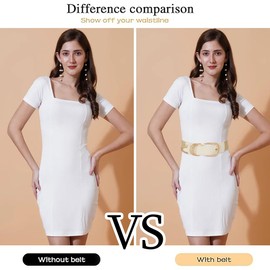 Initlove Wide Stretchy Belt for Women Elastic Waist Belt Waistband for Dresses Bling Beige Gold 70 CM