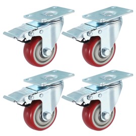 PATIKIL 3 Inch Caster Wheels, Set of 4 Plate Casters Heavy Duty PVC Locking Swivel Caster with Brake 143 Lbs for Furniture Cart Workbench Equipment, Red