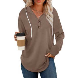 RUMIA Hoodies for Women Pullover Long Sleeve Shirts Oversized Sweatshirts Womens Sweaters Soft Lightweight Fall Clothes Fashion Plain Coffee L