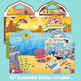 Sticker Books for Kids, 95+ Reusable Puffy Stickers, Farm, Dinosaur, Ocean Animals, Airplane Travel Toys for Toddlers Over 3 Years Old Road Trip Activities for Kids, Stickers for Kids, Sticker Book