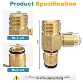 Hardware Fittings 7106264 Outlet connector Assembly M22 with booster valve, Replacement Simpson AAA pressure cleaning pump 530001 530002 530008 53009 530011 530013 530016, Gold
