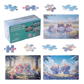 Tqurhgs Puzzles for Kids,Animals Jigsaw Puzzles,54 Piece Puzzle for Toddler Ages 4-6 Years,Birthday Gift, for 3-8 Years Old,Children Preschool Educational Toys（Elephants, Horses, Hippos）