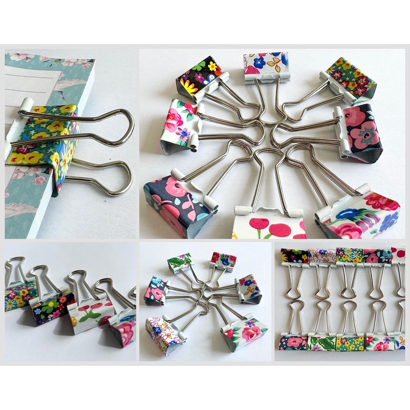 25mm Assorted Flower Design Metal Binder Foldback Clips Bulldog/Paper Clips/Binder