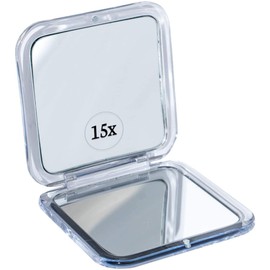 Klappbar Reisenspigel mit 15 Fach Vergrößerung - Kleiner Spiegel für Schmink auf Reisen - 8.4cm Mini Quadrat Kosmetikspiegel (Silber) …