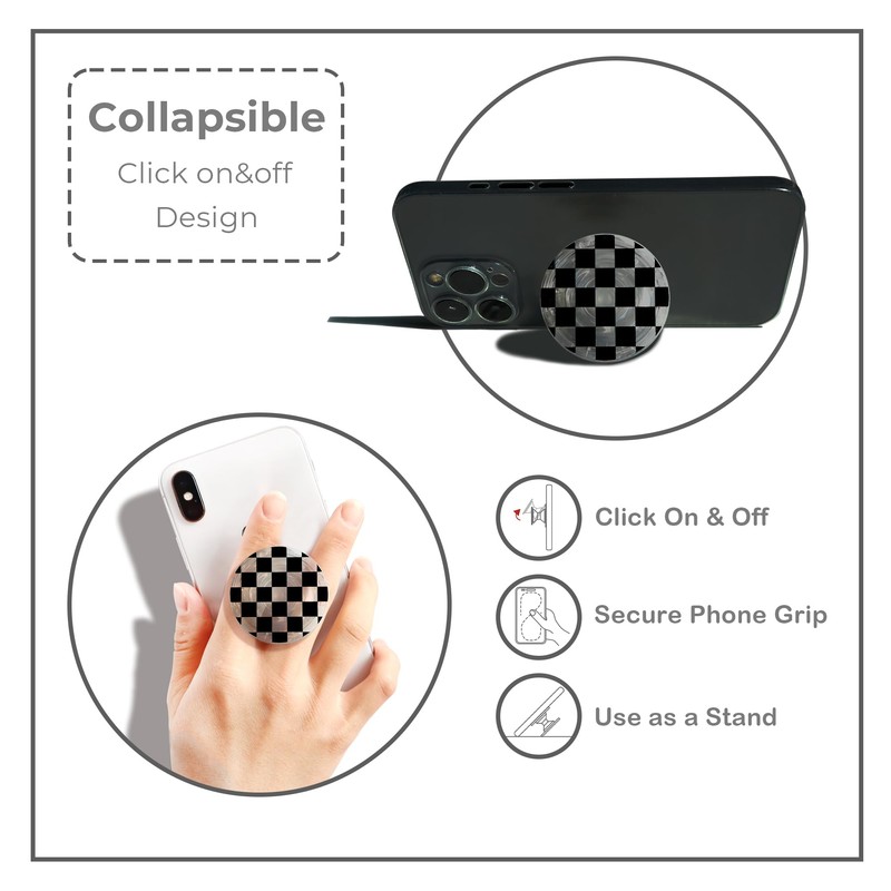 On The Grip Trendy Checkerboard Phone Grip - Sleek, Expandable,