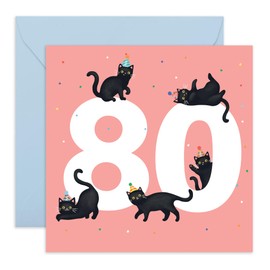 Central 23 80th Birthday Card For Women - Black Birthday Cats Age 80 - Grandmother Birthday Greeting Card - Cats Birthday Card - Happy Eightieth Birthday Card Grandma - Comes With Fun Stickers