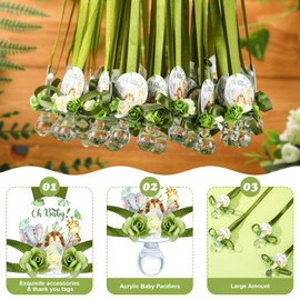 Quelay 36 Pcs Baby Shower Pacifier Necklace Cute Jungle Animal Acrylic Baby Pacifiers with Delicate Flowers for Baby Shower Decoration Table Distribution Party Favors