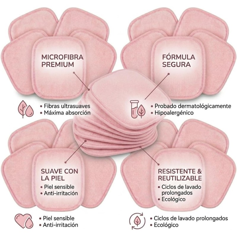 Paños Desmaquillantes Reutilizables, Almohadillas de Microfibra para Limpieza Facial Profunda,