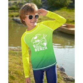 BesserBay Children's UV Shirt Long Sleeves Rash Guard Quick-Drying UV Swimming Shirt for Boys 110-160, Beach Yellow Green, 150