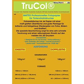 DIN A4 Inkjet Papier, Photo – matt, 105g /m², 100 Blatt, 1-seitig beschichtet