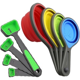 Juego de cuchara y taza medidora de silicona plegable con fácil almacenamiento para utensilios para hornear y cocinar, herramienta de medición para hornear colorida que ahorra espacio