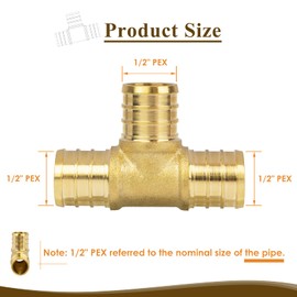 JUWO 1/2" PEX Tee, PEX Fitting for Plumbing Repairs, Sturdy and Durable Brass Crimp Fitting (5 Pack)