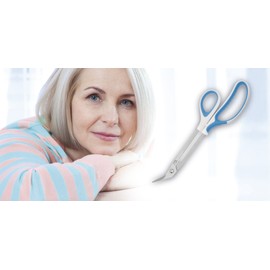 First Aid Only Toenail Scissors with Extra Long Handle, Special Stainless Steel, Angled Blade, 21 cm, White/Blue, P-100011 Units