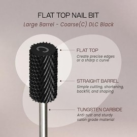 PANA Flat Top Large Barrel 3/32" Shank Size - (DLC Black, Coarse Grit) - Fast remove Acrylic or Hard Gel Nail Drill Bit for Manicure Pedicure Salon Professional or Beginner