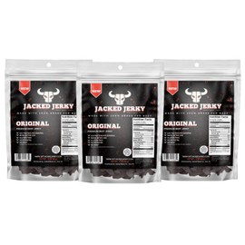 Jacked Jerky Beef Jerky - Original - Premium Grass Fed Beef Jerky - 12G Protein Per Serving - Gluten Free - No MSG - No Nitrates - Low Sodium - Delicious Craft Beef Jerky - All Natural - Made in USA (3 Pack)