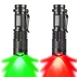 MODOAO LED Flashlight, Zoomable Waterproof Torches with Clip, 3 Light Mode for Camping, Night Fishing, Hunting, Hiking, Night Vision, Astronomy, Emergency and Daily Carry (2 Pack - r+g)