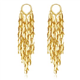 Hius 18K Gold Plated Leaf Hoop Earrings for Women, Long Tassel Dangle Drop Earrings, Chunky Gold Chandelier Earrings, Normal, Copper, No Gemstone