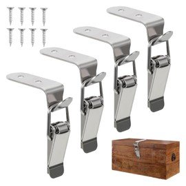 NIYATA 4Pcs 90 Degree Hook Lock Bolt,304 Stainless Steel Safety Angle Locking Latch with Screws,Right Angle Toggle Latch for Door,Window,Drawer,Toolbox,Cabinet,Case,Closet