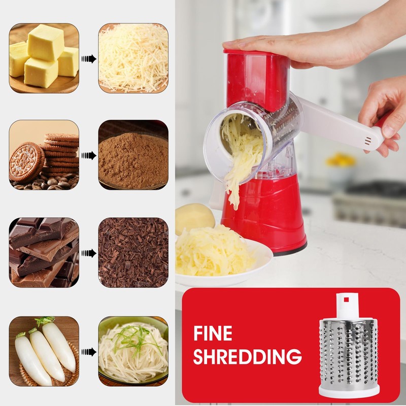 Rotary Cheese Grater, Iceten 3 in 1 Rotary Cheese Grater