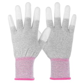MECCANIXITY Anti Static Gloves ESD Work Gloves PU Coated Fingertip Carbon Fiber Computer Gloves for PC Building Computer Installation Repairing, Small, Pink, Pair of 6
