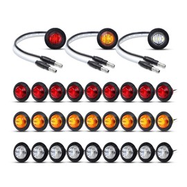 Meerkatt (Pack of 30 3/4 Inch Mini Round 10 Amber 10 Red 10 White LED Indicator Light Side Marker w/Grommet & Plug Waterproof Truck Trailer Boat 12v DC 3LED-DC