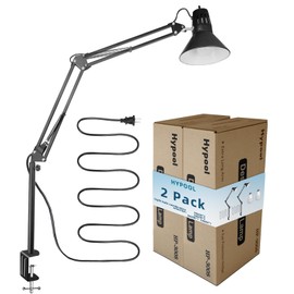 2 Pack Desk Lamp w/A19 E26 LED Bulb for Home Office Eye-Caring Metal Extra Tall Swing Arm High Intensity Clamp Flexible Gooseneck Side Table Working Reading Computer Workbench 3000K+ 5000K Light