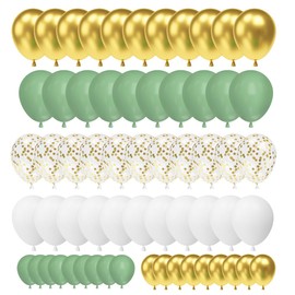 Pack of 70 Balloons Green Gold White Balloons Sage Green White Olive Green Balloons Latex Balloons Green Avocado White Golden Confetti for Birthday Wedding Baby Shower Balloons Garland Decoration