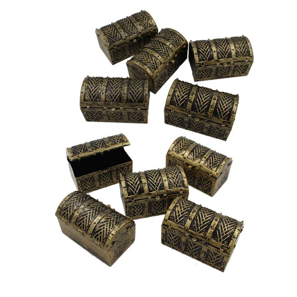 Mini Pirate Treasure Chests,10pcs Vintage Pirate Jewelery Box Games Toy Set for Children Play Favor Party Supplies Decor Store Gold Coins Gems