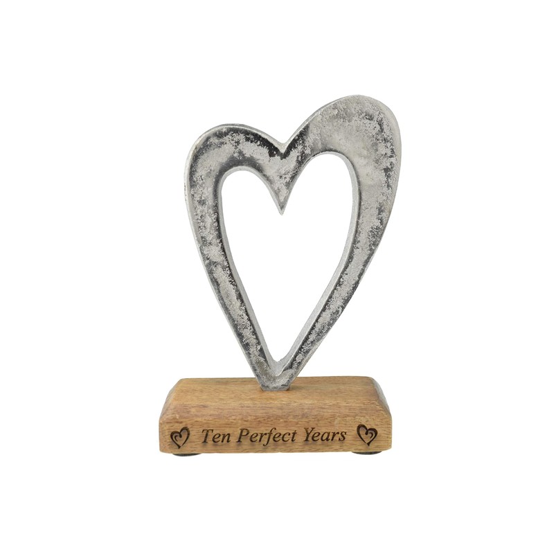 Ten Perfect Years 10th Anniversary Rustic Metal Heart Decoration –