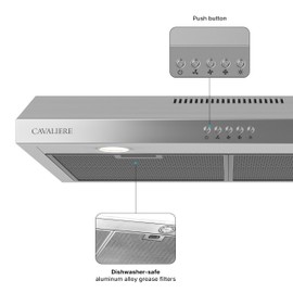 CAVALIERE Range Hood 30 Inch Under Cabinet, 3-Year Warranty, Durable Stainless Steel With Slim Design, Value-Focused 200 CFM - Kitchen Hood 30 Inch With Button Controls, 3-Speed Fan, LED Lights