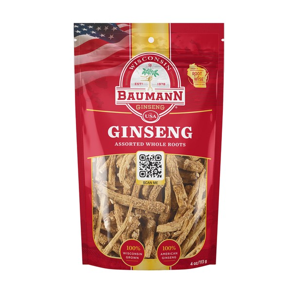 Baumann Wisconsin Ginseng Assorted Whole Roots 4 oz - 100%