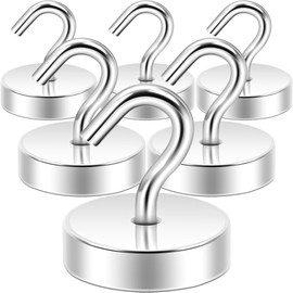 Neosmuk Magnetic Hook, 30 kg Magnetic Hook, Extra Strong for Locker Organiser, Neodymium Magnets, Hook Magnetic Very Strong for Workshop Equipment, Rear Tent, Grill, Clothes Hooks, Silver