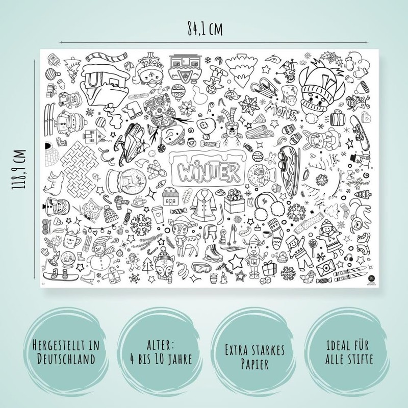 Colouring Paper Tablecloth – Winter Motif, Great Activity for Children's