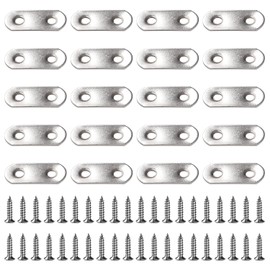 VooGenzek 20 Pieces 36 x 16 x 2 mm Flat Straight Corner Braces, Stainless Steel Flat Corner Bracket, Flat Mending Connection Plates, Flat Plate Straight Brackets, with 40 Screws, for Wood Furniture