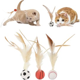 WADY 3PCS Interactive Feather Ball Toy for Cats - Bouncy Cat Toy with Elastic Tails, Indoor Rolling Exercise Ball for Kitty Play, Soft Feather (3)