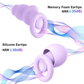 Ear Plugs for Sleeping Noise Cancelling, Comfy Silicone Ear Plugs for Noise Reduction 30dB/35dB, Reusable Hearing Protection Earplugs with 6 Silicone Eartips and 4 Memory Foam Ones, Purple
